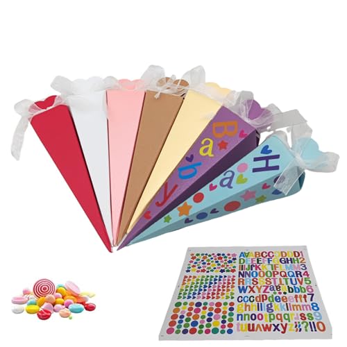 Pack of 32 Foldable Sugar Bag, DIY Foldable School Cone, Sugar Cone for Filling, Small Sugar Bag, with Stickers and Ribbons, Suitable for Schools and Gatherings, Gifts for Boys and Girls Pack of 32 Foldable Sugar Bag, DIY Foldable School Cone, Sugar Cone for Filling, Small Sugar Bag, with Stickers and Ribbons, Suitable for Schools and Gatherings, Gifts for Boys and Girls von Jilskl