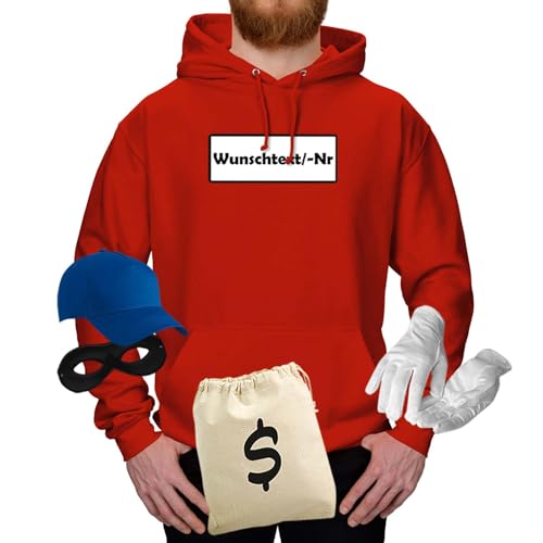 Jimmys Textilfactory Hoodie Panzerknacker Karneval Kostüm Set Deluxe XS-5XL Herren Verkleidung Fasching Rosenmontag Karnevalszug, Größe:5XL, Set: deluxe+, Logo: Wunsch-Nr von Jimmys Textilfactory