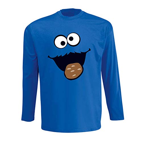 Jimmys Textilfactory Longsleeve Krümelmonster Karneval Kostüm 116-5XL Herren Verkleidung Gruppenkostüm Partner Familie Fasching Rosenmontag Motto-Party Feier, Größe:L, Farbe:royalblau von Jimmys Textilfactory
