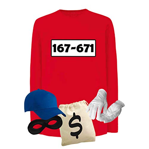 Jimmys Textilfactory Longsleeve Panzerknacker Karneval Kostüm Set Wunschnummer 104-164 Kinder Verkleidung Fasching Rosenmontag, Größe:164, Set: deluxe+, Logo: Standard-Nr von Jimmys Textilfactory