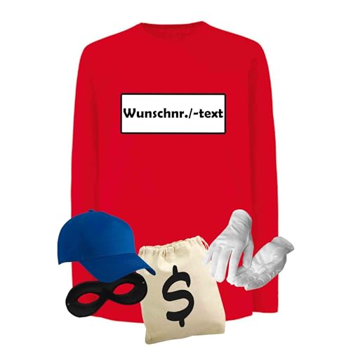 Jimmys Textilfactory Longsleeve Panzerknacker Karneval Kostüm Set Wunschnummer 104-164 Kinder Verkleidung Fasching Rosenmontag Zug, Größe:116, Set: deluxe+, Logo: Wunsch-Nr von Jimmys Textilfactory