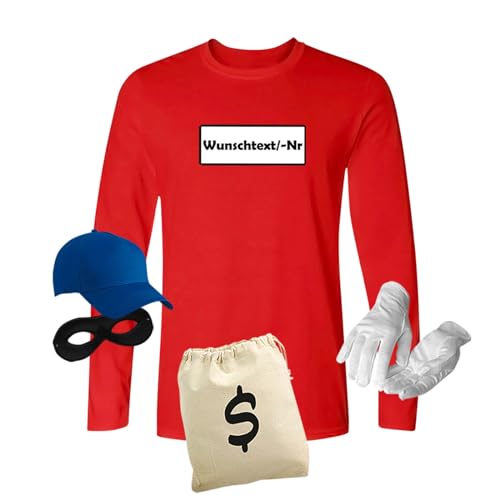 Jimmys Textilfactory Longsleeve Panzerknacker Karneval Kostüm Set Wunschnummer XS-5XL Herren Verkleidung Fasching Outfit Rosenmontag Karnevalszug JGA, Größe:L, Set: deluxe+, Logo: Wunsch-Nr von Jimmys Textilfactory