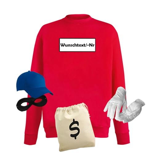 Jimmys Textilfactory Sweatshirt Panzerknacker Karneval Kostüm Set Deluxe XS-5XL Herren Verkleidung Fasching Rosenmontag Karnevalszug, Größe:L, Set: deluxe+, Logo: Wunsch-Nr von Jimmys Textilfactory