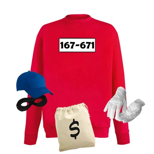 Jimmys Textilfactory Sweatshirt Panzerknacker Karneval Kostüm Set Wunschnummer XS-5XL Herren Verkleidung Fasching Rosenmontag Zug, Größe:L, Set: deluxe+, Logo: Standard-Nr von Jimmys Textilfactory