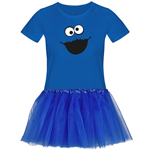 Jimmys Textilfactory T-Shirt Krümelmonster Kostüm Set + Tütü Tüllrock Karneval Fasching Damen XS-3XL Verkleidung Gruppen Rosenmontag Sesamstraße, Größenauswahl:M, Setauswahl:Standard Set von Jimmys Textilfactory