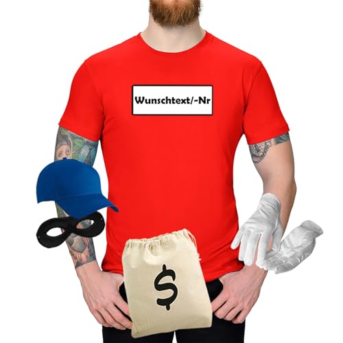 Jimmys Textilfactory T-Shirt Panzerknacker Karneval Kostüm Set Wunschnummer XS-5Xl Herren Verkleidung Fasching Rosenmontag Karnevalszug, Größe:L, Set: deluxe+, Logo: Wunsch-Nr von Jimmys Textilfactory