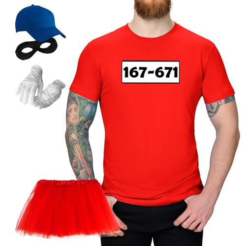 Jimmys Textilfactory T-Shirt & Tütü Panzerknacker Karneval Kostüm Set & Tüllrock XS-5XL Herren Verkleidung Fasching Outfit Rosenmontag JGA, Größe:XL, Set: Komplett+Tütü ROT, Logo: Standard-Nr von Jimmys Textilfactory