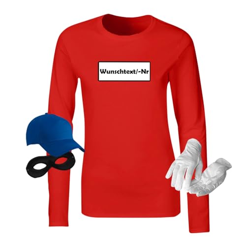 Jimmys Textilfactory Longsleeve Panzerknacker Karneval Kostüm Set Wunschnummer XS-2XL Damen Verkleidung Fasching Outfit Rosenmontag Karnevalszug JGA, Größe:2XL, Set: komplett, Logo: Wunsch-Nr von Jimmys Textilfactory