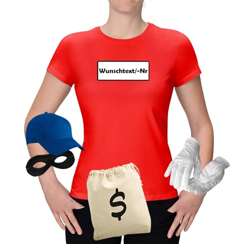 Jimmys Textilfactory T-Shirt Panzerknacker Karneval Kostüm Set Deluxe XS-3XL Damen Verkleidung Fasching Rosenmontag Karnevalszug, Größe:3XL, Set: deluxe+, Logo: Wunsch-Nr von Jimmys Textilfactory
