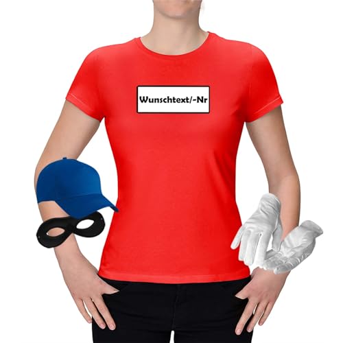 Jimmys Textilfactory T-Shirt Panzerknacker Karneval Kostüm Set Deluxe XS-3XL Damen Verkleidung Fasching Outfit Rosenmontag Karnevalszug JGA, Größe:L, Set: komplett, Logo: Wunsch-Nr von Jimmys Textilfactory