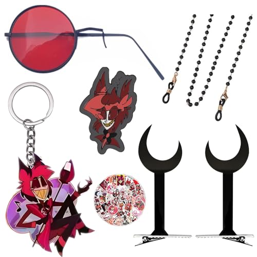JinYu Brille Anime Brille mit Kette Cosplay Kopfbedeckung Kostüm Haarspangen Requisite Schlüsselanhänger Pin für Fans von JinYu