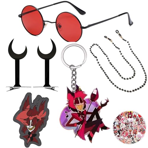 JinYu Rote Brille Anime Brille mit Kette Cosplay Kopfbedeckung Kostüm Haarspangen Requisite Schlüsselanhänger Pin 50 Stück Aufkleber für Fans JinYu Rote Brille Anime Brille mit Kette Cosplay Kopfbedeckung Kostüm Haarspangen Requisite Schlüsselanhänger Pin 50 Stück Aufkleber für Fans von JinYu