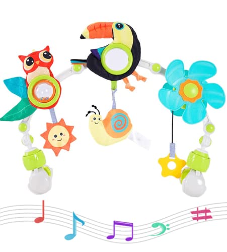 Jinchelle Baby Kinderwagen Spiel Bogen Spielzeug, mit Musik und Beißring justierbare Clips Aktivität Spielzeug, geeignet für Alter 0+ Monate (Toucan) von Jinchelle