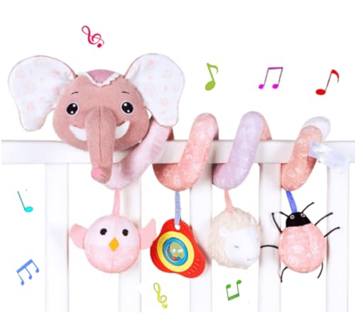 Jinchelle Kinderwagen Spielzeug, Baby Spirale Hängen Spielzeug mit BB-Schrei, Bett hängen Spielzeug, Activity Spirale für Kinderwagen Bett Babyschale ab 0 + Monaten (Rosa Elefant) von Jinchelle