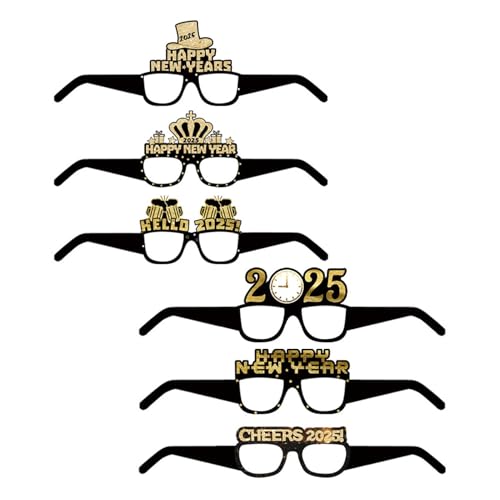【Gute Jahres-Brille, Fotokabinenbrille Silvester-Brille - 2025 Neujahrs-Fotorequisiten | 6 Stück Neuheit Brillen Requisiten Set, Foto Kabine Zubehör Brille für Pho von Jingmiger