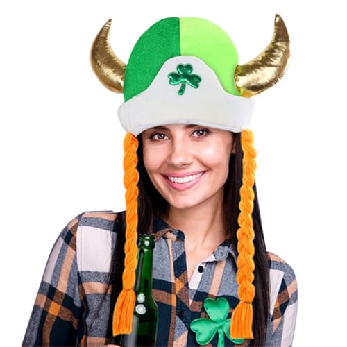 Jingmiger Irischer Hörnerhut, Zopfhüte für Frauen, Shamrock St. Patricks Zopfhüte, Mittelalter Kostüm, Weiche Mittelalter Kostüm, Festival Dekoration für Cosplay Rollenspiel von Jingmiger