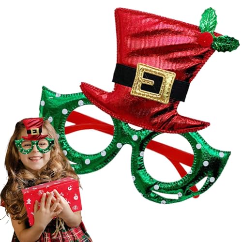 Jingmiger Weihnachtsbrille für Weihnachtsbrille – Rahmen für Kostüm-Brille mit niedlichem Glitzer, Rahmen für Weihnachtsbrille in Hutform, hohe Form für Foto- und Cosplay-Zubehör von Jingmiger