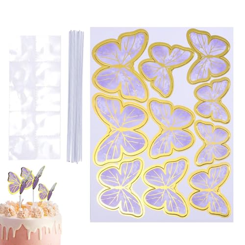 Schmetterling-Kuchenaufsätze, Schmetterling, 10 Stück, Cupcake-Dekoration, Schmetterling, goldfarbener Rand, für Abschlussfeier, Hochzeit von Jingmiger