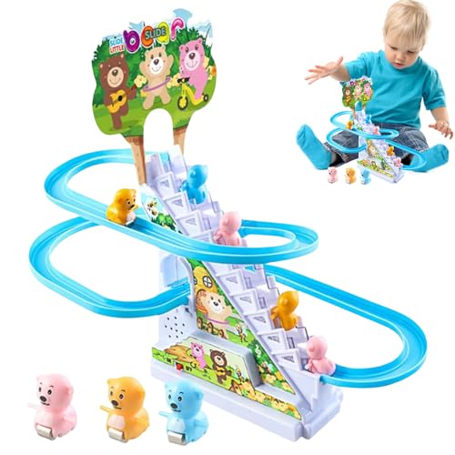 Elektrische Bär Treppensteigen Spielzeug, Kinder Rennstrecke Spielzeug mit Rutsche und 6 Bär, Achterbahn Spielset, Lernspielzeug Kinder, Geschenk für Junge Mädchen 3–8 Jahren von Jingyash