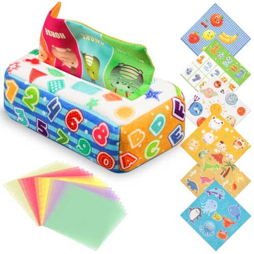 Jinhuaxin Baby Spielzeug 6 Monate, Tissue Box Montessori Spielzeug, Bunte Tücher Baby, Sensorik Spielzeug, Frühes Lernspielzeug für Kinder 6 7 8 9 10+ Monate von Jinhuaxin