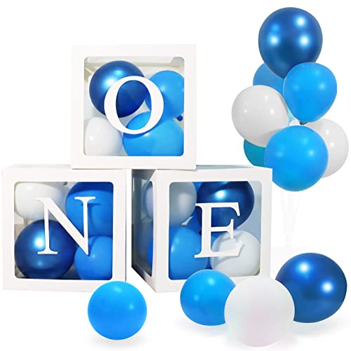 1.Geburtstag Ballon Box Dekoration für Jungen, Jiosdo Geburtstag Boxen 'ONE' mit 24 Luftballon Geburtstagsdeko 1 jahr Junge, One Boxen Geburtstag Erster Geburtstag Party Dekorationen Hintergrund von Jiosdo