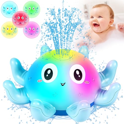 Jiosdo Baby Badespielzeug, Oktopus Badewannenspielzeug Spray Wasserspielzeug mit Licht, Badespielzeug Baby ab 1 2 3 Jahr, Badewann Spielzeug Baby Geschenk für Jungen und Mädchen (Blau) von Jiosdo