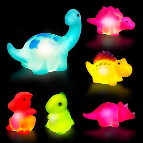Jiosdo Badewannenspielzeug, 6 Stück Dinosaurier Badespielzeug mit Licht, LED Badewannen Spielzeug Kinder, Badespielzeug Baby ab 1 2 3 Jahr, Leuchtet Wasserspielzeug Bath Toys Sensorik Spielzeug von Jiosdo