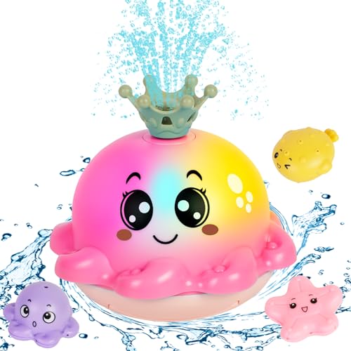 Jiosdo Badewannenspielzeug, Baby Badespielzeug mit 4 Ersatzdüsen, Oktopus Spray Wasserspielzeug mit Licht, Badespielzeug Baby ab 1 Jahr, Badewannen Spielzeug Kinder Badewannenspielzeug (Rosa) von Jiosdo