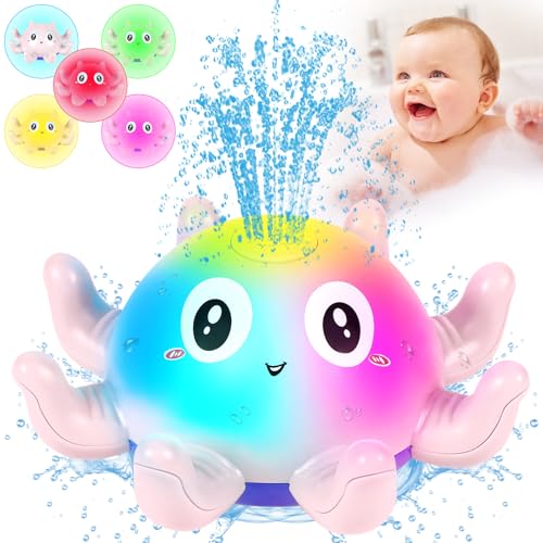 Jiosdo Badespielzeug, Oktopus Badewannenspielzeug Spray Wasserspielzeug mit Licht, Badespielzeug Baby ab 1 2 3 Jahr, Badewann Spielzeug Kinder Geschenk für Jungen und Mädchen (Rosa) von Jiosdo