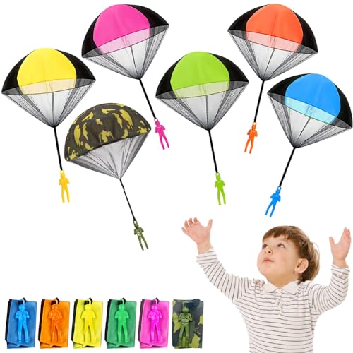 Jiosdo Fallschirm Spielzeug Kinder, 6 Stück Fallschirmspringer Spielzeug Outdoor Spiele für Kinder, Kleine Geschenke für Kinder, Mitgebsel Kindergeburtstag Gastgeschenke von Jiosdo