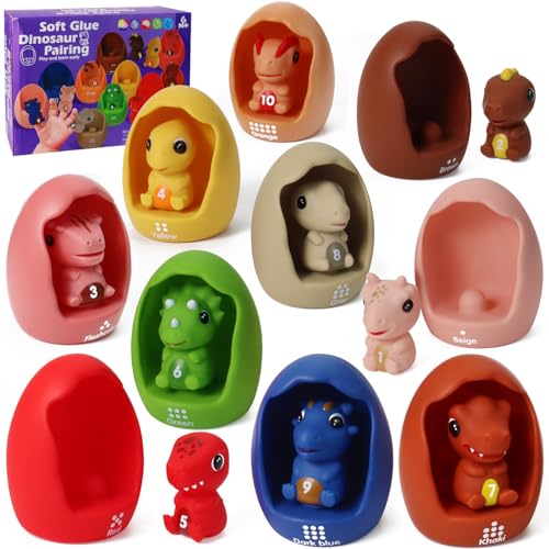 Jiosdo Montessori Spielzeug ab 1 2 3 Jahr, Fingerpuppen Dinosaurier Spielzeug, Motorikspielzeug Baby aus Silikon, Lernspielzeug für Kleinkinder - Farbe, Zählen, Passend, Sortier, Geschenk für Kinder von Jiosdo