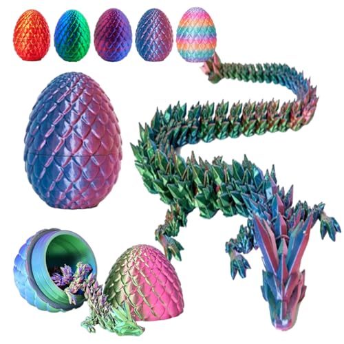 Jiounie Drachenei mit Drache, 3D Gedrucktes Drachenei, 3D Drache, Realistische Dracheneier Im Ei Gelenkiger Voll Beweglicher, Überraschungs Easter Dracheneier Wohnkultur (Rot blau grün) von Jiounie