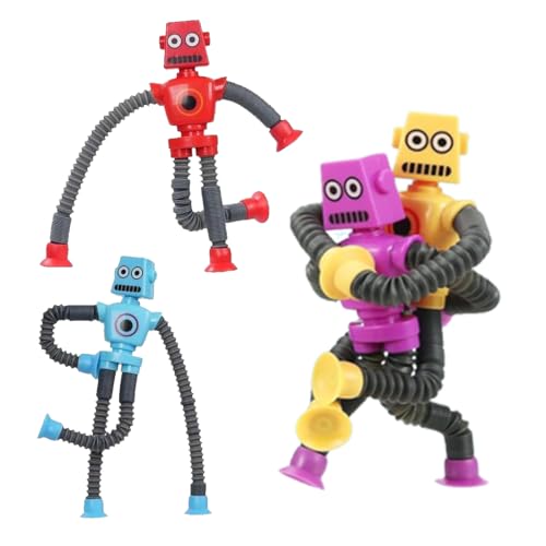 4 Stück Teleskop-Saugnapf Roboter Spielzeug, Sensorisches Roboter Spielzeug, Telescopic Suction Cup Roboter Toy, Partygeschenke für Jungen und Mädchen (Rot,Gelb,Blau,Lila) von Jiounie