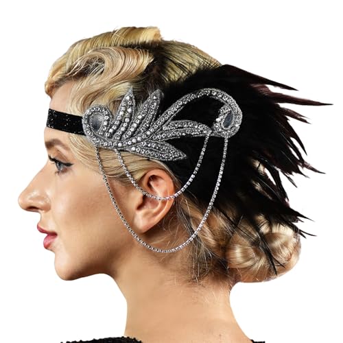 Damen-Kopfbedeckung, Feder-Kopfbedeckung, Party, Tanz, Nachmittagstee, Hochzeit, Kopfbedeckung, Karneval, Kostüm, Zubehör (Silber, Einheitsgröße) von Jipersuo