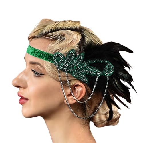 Jipersuo Damen-Kopfbedeckung, Feder-Kopfbedeckung, Party, Tanz, Nachmittagstee, Hochzeit, Kopfbedeckung, Karneval, Kostümzubehör (grün, Einheitsgröße) von Jipersuo