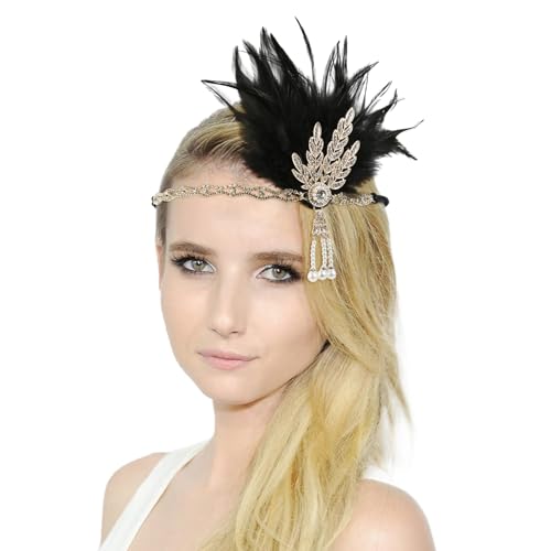 Jipersuo Damen-Kopfbedeckung, Feder-Kopfbedeckung, Party, Tanz, Nachmittagstee, Hochzeit, Kopfbedeckung, Karnevals-Outfit (schwarz, Einheitsgröße) von Jipersuo