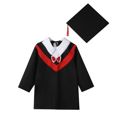 Jipersuo Jungen Mädchen Kindergarten Abschlussanzug Bachelor Bühne Performance Kleid mit Hut Abschluss-Set (rot, 5–6 Jahre) von Jipersuo