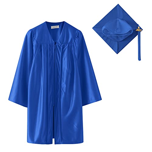 Jipersuo Kinderanzug für Jungen und Mädchen, langärmelig, Junggesellenabschied, Doktorkleid, Abschlusskleid, einfarbiger Mantel, langes Kleid mit Hut, Abschlusskappe und Kleid (Blau, 7–8 Jahre) von Jipersuo