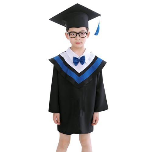 Jipersuo Kleid für Kinder, Jungen, Mädchen, Vorschule, Kindergarten, Abschlusskleid mit Schleife, Kappe, Set mit Quaste, Schülerkleidung (Blau, 2–3 Jahre) von Jipersuo