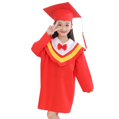 Jipersuo Kleid für Kinder, Jungen, Mädchen, Vorschule, Kindergarten, Abschlusskleid mit Schleife, Kappe, Set mit Quaste, Schülerkleidung (rot, 6–7 Jahre) von Jipersuo