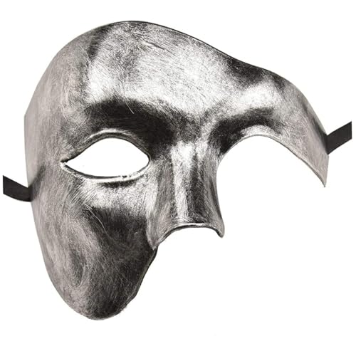 Jipersuo Maskerade mit Opernmotiv für Herren, Paar, Silbergrau, schattiert, Halbgesichtsmaskerade, Kleidung für ausgewählte Veranstaltungen, Party-Dekoration (Silber, 17 x 13 cm) von Jipersuo