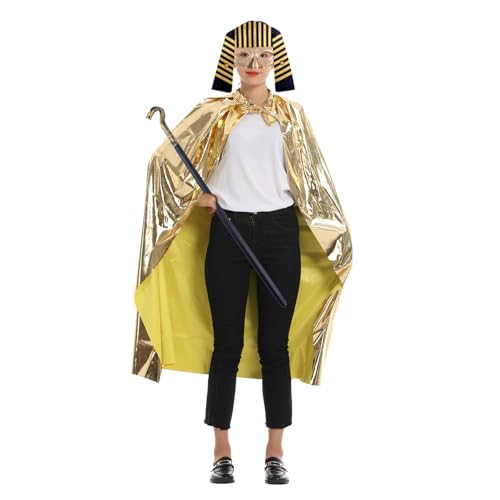 Jiqoe Ägyptisches Kostüm, Halloween, Pharaonen-Kostüm, Pharaonen-Outfit, goldener Umhang, Umhang, Wickeltuch, ägyptische Pharaonen, 1/2 Stück Jiqoe Ägyptisches Kostüm, Halloween, Pharaonen-Kostüm, Pharaonen-Outfit, goldener Umhang, Umhang, Wickeltuch, ägyptische Pharaonen, 1/2 Stück von Jiqoe