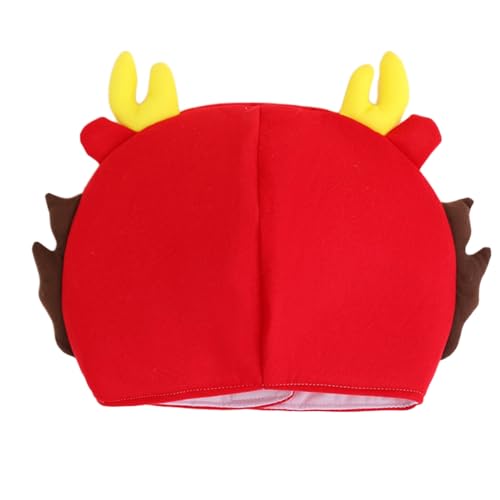 Jiqoe Chinesischer Sternzeichen-Drache, festliche Kopfbedeckung, perfekt für Neujahrspartys, Maskerade, Kostüm-Zubehör, Plüschmütze, Cartoon-Hüte, Erwachsene von Jiqoe