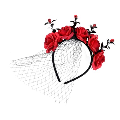 Jiqoe Eleganter Haarreif aus Rose und Tüll, für Halloween, Festlichkeiten, verstellbare Größe, Stirnband, bequemes Haarband, Party-Ornament Jiqoe Eleganter Haarreif aus Rose und Tüll, für Halloween, Festlichkeiten, verstellbare Größe, Stirnband, bequemes Haarband, Party-Ornament von Jiqoe