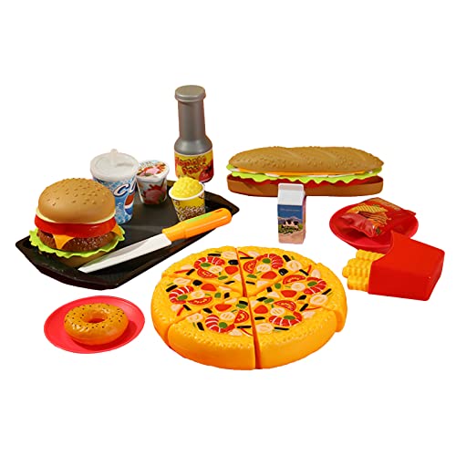 Jiqoe Fast Food Küche So Tun Sie Spielen Für Kinder Und Kleinkinder Mit Hamburger Pommes Pizza Tischgeschirr Und Tabletts Sicheres von Jiqoe
