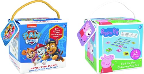 Paw Patrol + Peppa Pig Memory 2er-Set – 64 Karten + Ausmalposter – Konzentrationsspiel für Kinder ab 3 Jahren von Jiri Models
