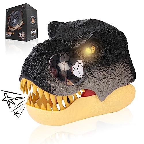 Jirmerp Dinosaurier-Maske, realistisch, in Form eines Dinosaurierkopfes, die Augen leuchten und knurren, Dinosaurier, Maske, Zubehör für Halloween, Grau von Jirmerp