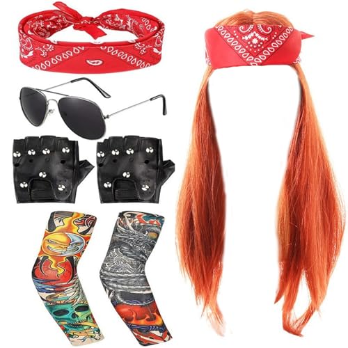 Jisrcha Herren Hip Hop Kostüm Accessoires, 5 Stück Set, 80er/90er Jahre, Karneval, Mottoparty (B) von Jisrcha