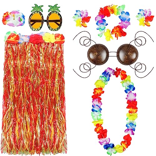 8 Stücke Hawaii Kostüm Set für Frau, Hawaii Hula Grass Rock 23.62 Zoll mit Ananas Sonnenbrille Blumenzubehör und Kokosnuss Shell BH Bikini Oberteil für Hawaii Luau Party 8 Stücke Hawaii Kostüm Set für Frau, Hawaii Hula Grass Rock 23.62 Zoll mit Ananas Sonnenbrille Blumenzubehör und Kokosnuss Shell BH Bikini Oberteil für Hawaii Luau Party von Jiuguva