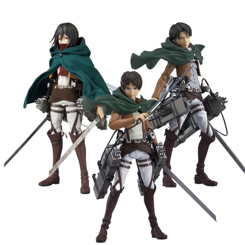 3pcs Eren Yeager/Mikasa/Levi Actionfigur Modell, Gelenke beweglich, PVC Figur Handgefertigte Skulptur Sammlerstück Desktop Dekoration von Jiumaocleu